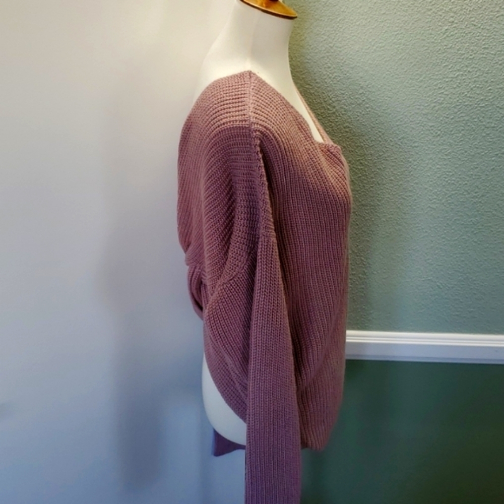 "Love Tree" Long-Sleeve Waffle Knit Sweater, with V-neck Front & Twisted Back - Picture 7 of 14